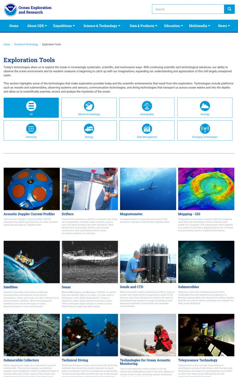 Exploration tools in Marine Research